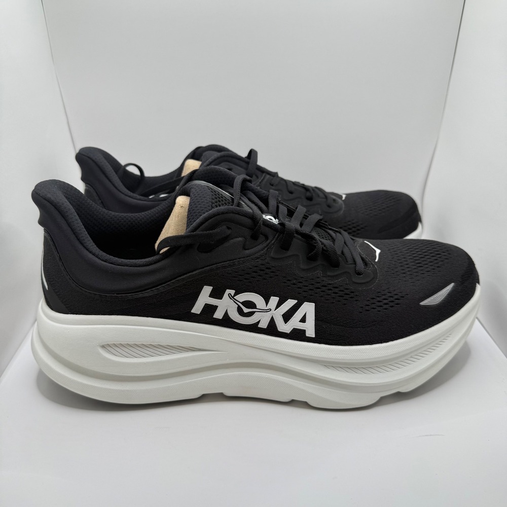 Hoka One One Bondi 9 Mens Black White Running Shoes 1162011 BWHT Size 13D